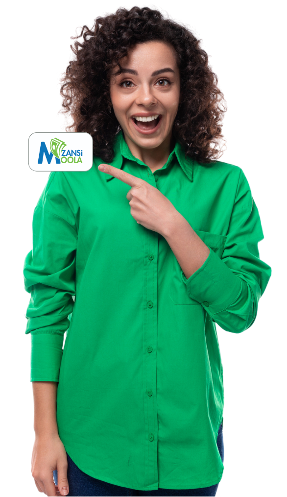 Happy woman pointing